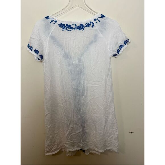 Boden Swim Cover Up Dress Embroidered Blue & White Viscose V Neck Tassel Women 6 - Picture 3 of 4